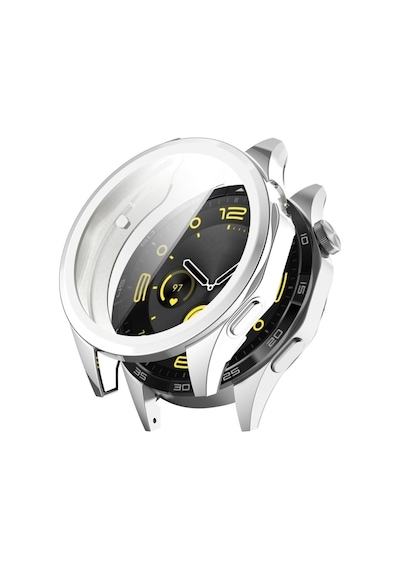 Huawei Watch Gt4 46mm Uyumlu Kasa Ekran Koruyucu 360 Tam Koruma Kılıf Kapak Gümüş