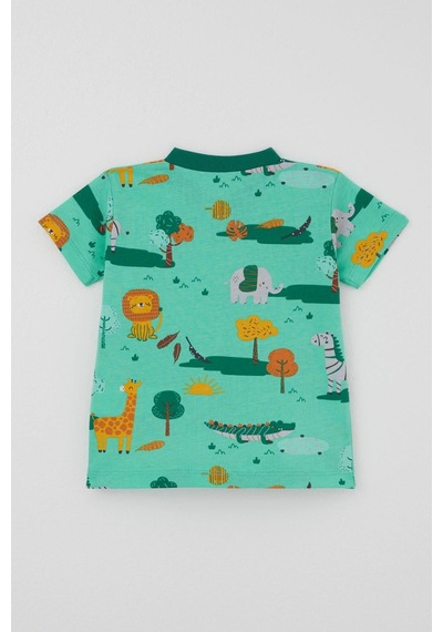 Breeze Erkek Bebek Şortlu Pijama Takımı Safari Temalı Sevimli Hayvancıklar Desenli 4 Ay - 1 Yaş , Yeşil