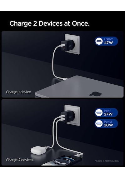 Spigen 47w Usb-c 2 Port Mini Hızlı Şarj Aleti Samsung Pps 2.0 / Isı Düşürücü Gan Pro Akım Korumalı Pd 3.0 / Scp / Fcp Protokol Güç Adaptörü İphone & Android & İpad & Macbook Type-c Black Spigen 47w Usb-c 2 Port Mini Hızlı Şarj Aleti Samsung Pps 2.0 / Isı Düşürücü Gan Pro Akım Korumalı Pd 3.0 / Scp / Fcp Protokol Güç Adaptörü İphone & Android & İpad & Macbook Type-c Black