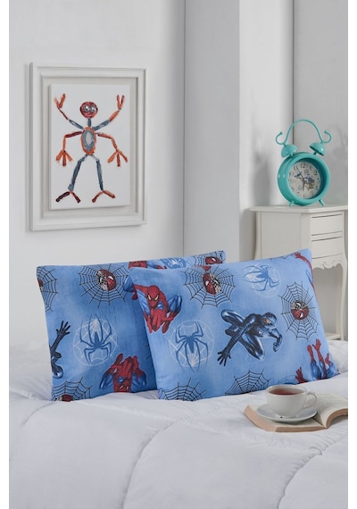 2'li Yastık Kılıfı Hız Ve Kahraman Serisi Pamuklu 50x70 Cm Mavi Örümcek
