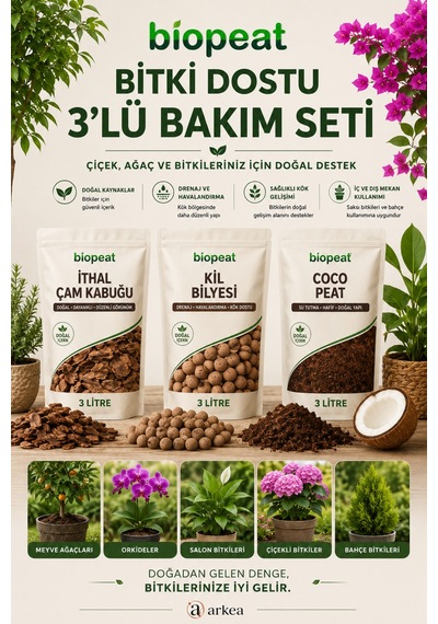 3'lü Bitki Bakım Seti 9 Lt İthal Çam Kabuğu + Kil Bilyesi + Cocohusk Orkide, Saksı Ve Bahçe Bitkileri İçin 1000