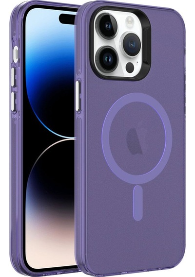 Apple Uyumlu iPhone 14 Pro Max Kılıf Zore M-safe Şarj Özellikli Buzlu Transparan C-pro Sert Kapak Derin Mor