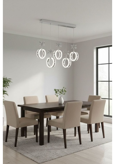 Aurea Model 5"li Gümüş 3 Renk Modu Yemek Masası Oturma Çocuk Yatak Odası Modern Ledli Avize Altın