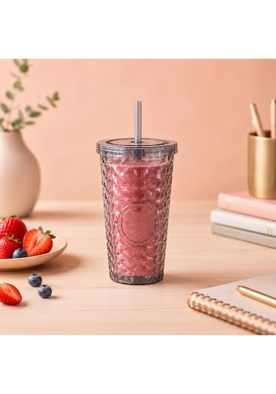 Pipetli Mika Bardak 500 Ml, Kapaklı Ve Pipetli İçecek Bardağı, Soğuk Kahve Meşrubat Smoothie Ve Günlük Kullanım İçin Pratik Plastik Bardak Siyah Çok Renkli