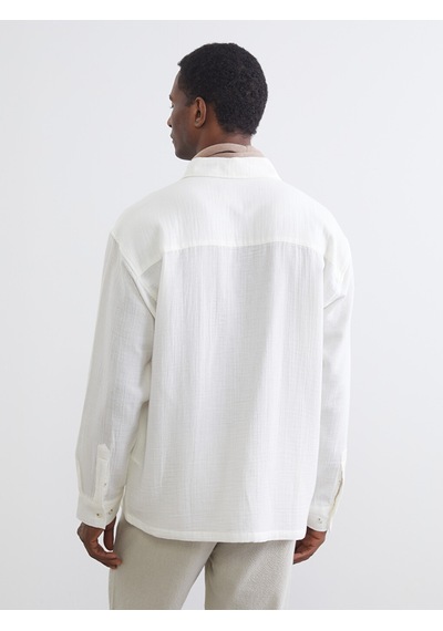 Lcw Vision Beyaz Regular Fit Dokulu Erkek Basic Gömlek