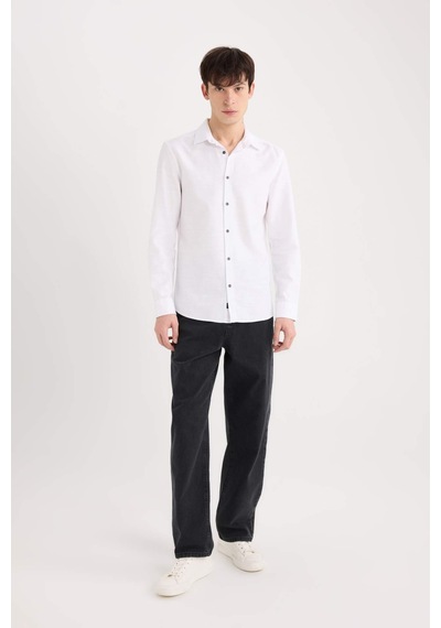DeFacto Slim Fit Dar Kesim Pamuklu Basic Düz Uzun Kollu Beyaz Gömlek A4644AX25SPWT34