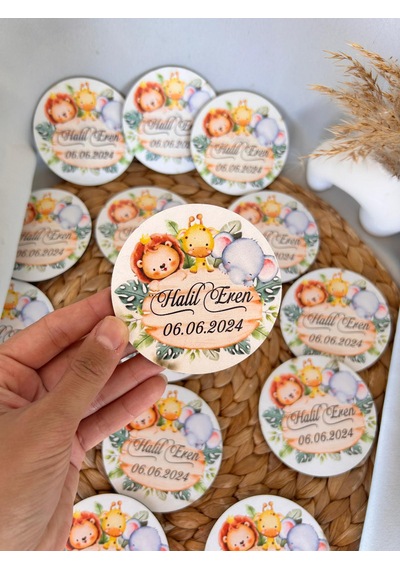Safari Detayli Kız Erkek Bebek Mdf Magnet Hediyelik 20li