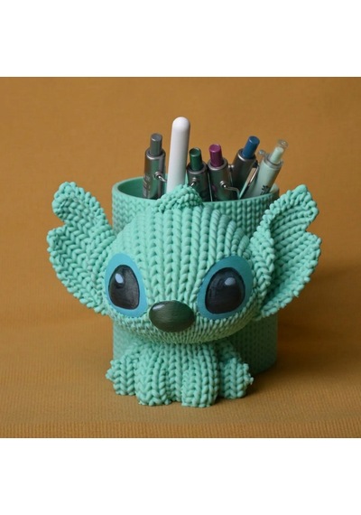 3d Baskı Knitted Kalemlik - Sevimli Karakterli Masaüstü Kalem Organizeri-mint Çok Renkli