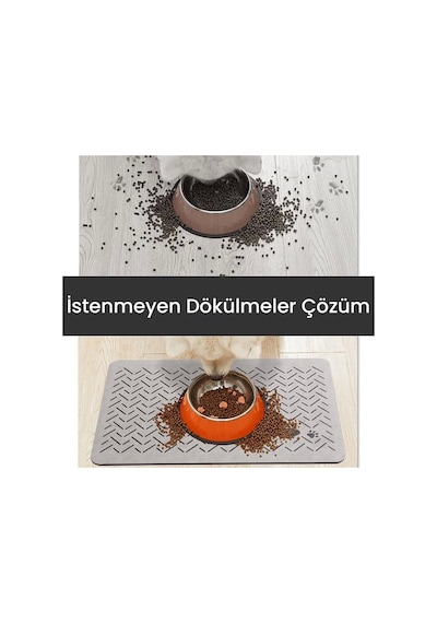 MatGo Pati Çizgi Patili Su Geçirmez Kaymaz Krem Kedi Köpek Mama Paspası Matı 50 x 70 CM
