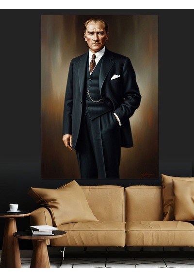 Ahşap Tablo Siyah Takım Elbiseli Atatürk İnsan Figürlü Tablolar