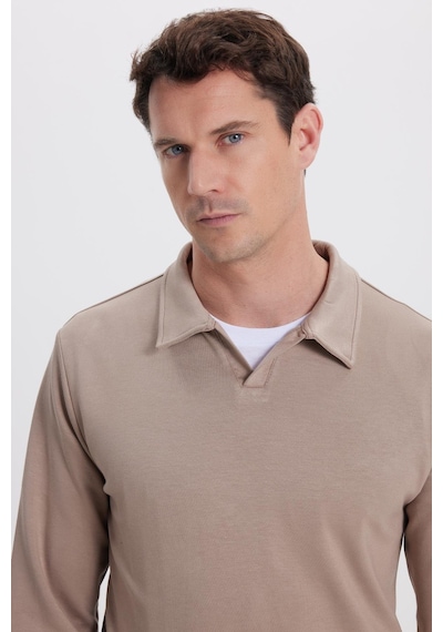 Tudors Erkek Relax Fit Rahat Kesim Polo V Yaka Vizon Sweatshirt-41924 Vizon