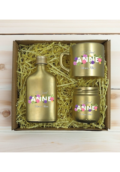 Bk Gift Kişiye Özel İsimli Dtf Anne Temalı Gold Kahve Fincanı & Kolonya & Mum Hediye Seti-3, Anneye Hediye, Anneler Günü Hediyesi Kobitmeyencom30947 B