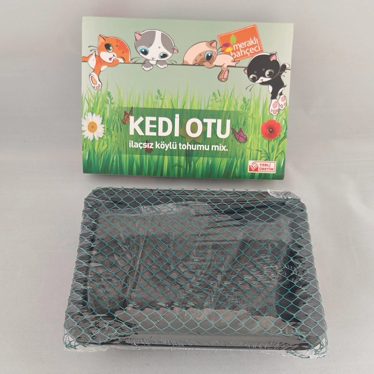Kedi Otu Kit Kedi Çimi Set - Toprak, Saksı, Koruyucu File Ve Tohum Seti