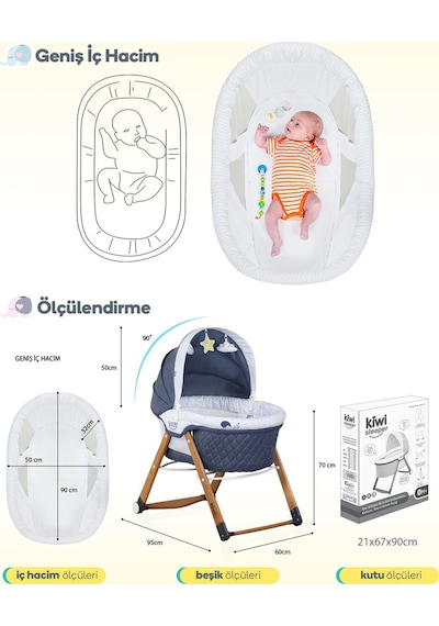 Kiwi Safe & Comfort Sleeper All in One Sallanır Katlanır Ahşap Beşik
