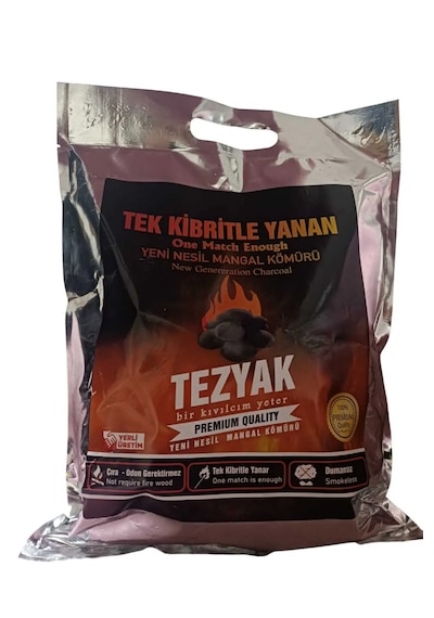 Tezyak Klasik Tek Kibritle Yanan Yeni Nesil Mangal Kömürü (2 Kg x 10 Paket) 20 KG