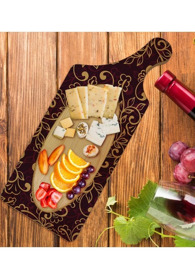 Bk Gift Retro Motif Tasarımlı Dikdörtgen Şeklinde Doğal Ahşap Servis Ve Sunum Tabağı Model 13