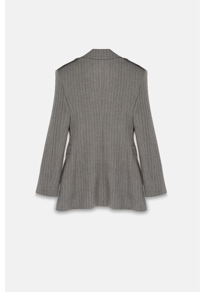 Kadın Gri Körüklü Cepli Apoletli Blazer Gri