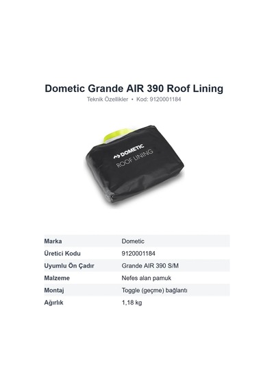 Dometic Grande Aır 390 Ön Çadır Tavan Astarı Roof Lining 9120001184