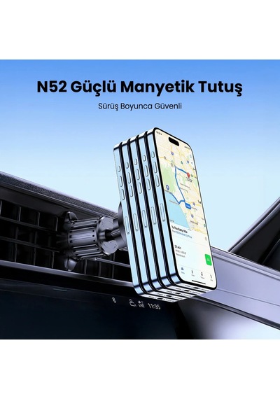 Bix Bxch14 360 Derece Metal Kancalı Manyetik Havalandırma Izgarası Araç İçi Telefon Tutucu