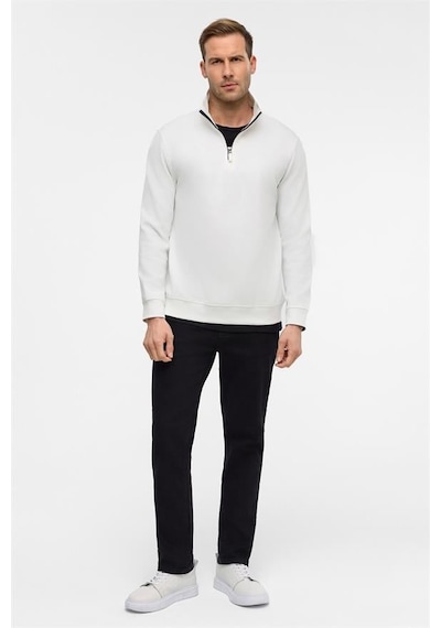 Süvari Beyaz Regular Düz Yarım Balıkçı Yaka Sweatshirt Beyaz