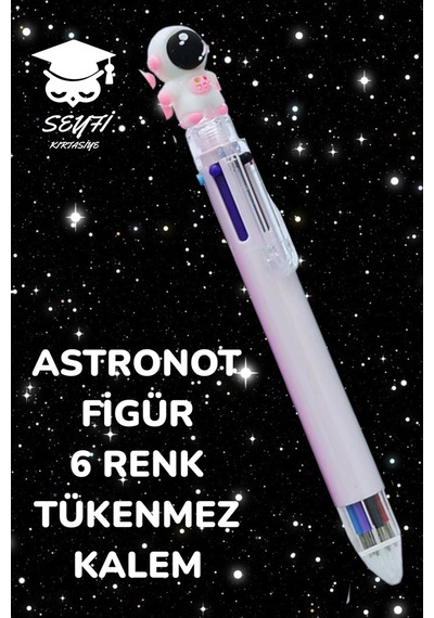 6 Renkli Tükenmez Kalem Astronot Modeller 1 Adet Açık Pembe