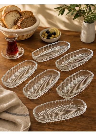 6 Lı Cam Kayık Tabak Kahvaltılık Sunum Tabağı Kase 19cm Şeffaf