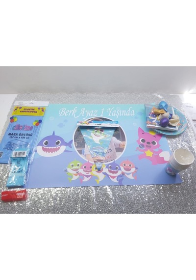 Hayaller Dükkanı Baby Shark Afiş Hediyeli Doğum Günü Süsleri Masa Seti Parti Seti +3