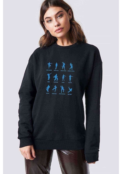Fortnite Dans Baskılı Siyah Kadın Sweatshirt