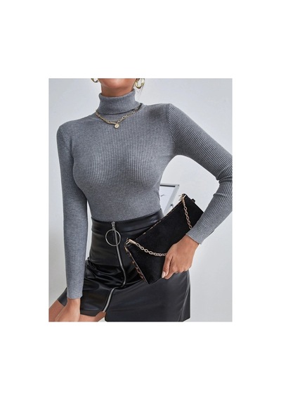 Hanclo Kadın Fitilli Balıkçı Yaka Slim Fit Triko Kazak Füme
