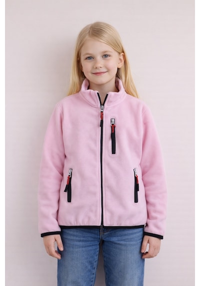 Monox Çocuk Lastik Manşetli Fermuarlı 3 Cepli Unisex Polar Ceket Pembe