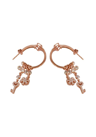 Melek Figürlü Rose Gold Kaplama Gümüş Charm Küpe Gümüş