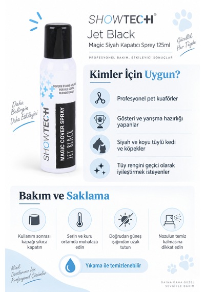 Showtech Jet Black Siyah Kedi Köpek Leke Kapatıcı Sprey 125ml