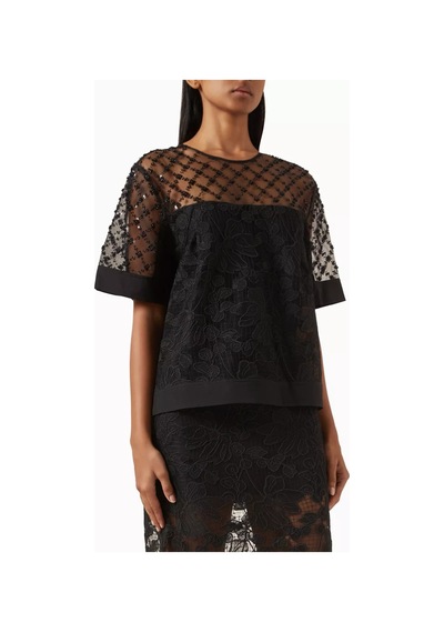 3.1 Phillip Lim Dantel Işlemeli Çiçekli Inci Detaylı Modern Romantik Üst Siyah