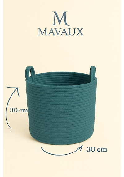 Mavaux Çok Amaçlı, 30cm-30cm Orta Boy, Yanları Saplı, Jüt, Hasır, Dokuma Sepet, Düzenleyici Organizer Petrol