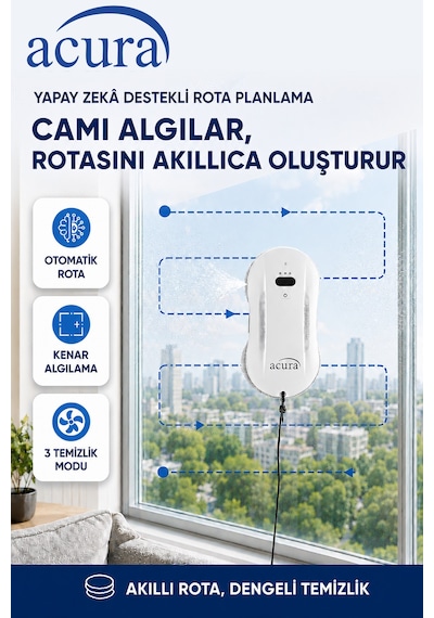 Acura AC-140 Sıvı Püskürtmeli Aı Cam Silme Robotu Uzaktan Kumandalı + 8 Yedek Ped