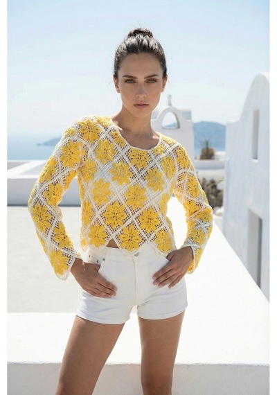 Sayzen Your Shine Çiçek Desenli Dantel Işleme Crop Sayzen Çiçek Desenli Dantel Işleme Crop Sarı