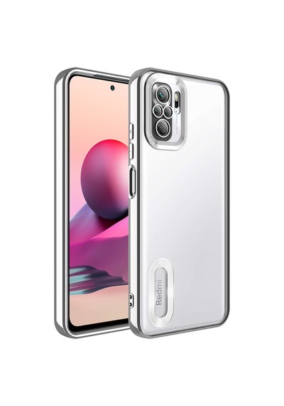 Redmi Note 10s Kılıf Kamera Korumalı Logo Gösteren Klfs Omega Kapak - Gümüş Gümüş