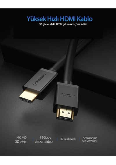 Ugreen Uhd 4K Yüksek Hızlı Ethernet ve Hdmi Kablosu 2 Metre