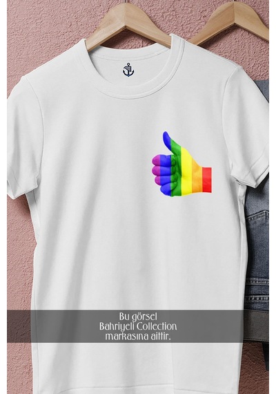 Oversize Lgbt Colors Hand Cep Tasarımlı Unisex T-shirt Beyaz