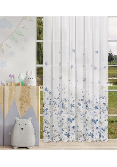 Caserta Home Star 4 Renkli Yıldızlı Çocuk Odası Tül Perde