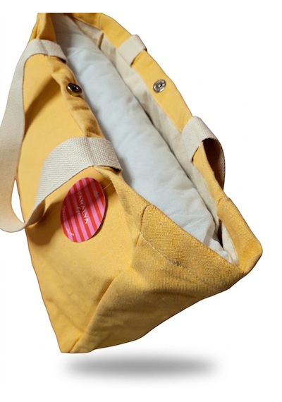 Faralya Life Çıtçıtlı Kapama Sarı Renk Kadın Çanta Plaj Çantası Günlük Çanta %70 Pamuk %30 Polyester Omuz Çantası Açık Sarı