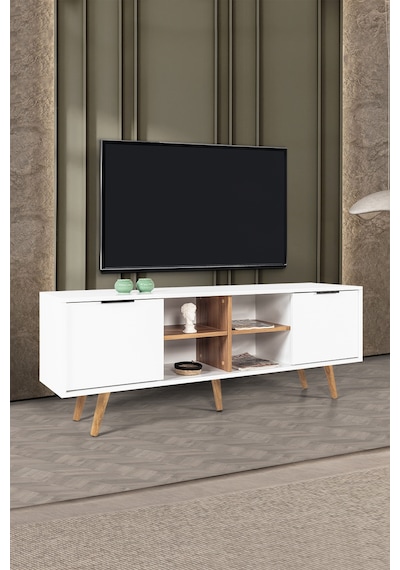 3618 Sina 160 Cm Ahşap Ayaklı , Metal Kulplu Tv Ünitesi , Beyaz - Söğüt Diğer
