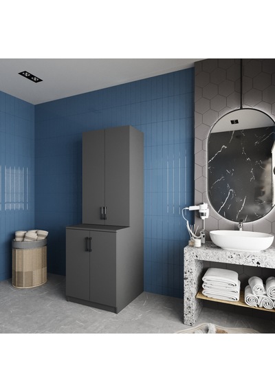 Aspen Çamaşır Ve Kurutma Makinesi Dolabı Banyo Dolabı Füme Antrasit