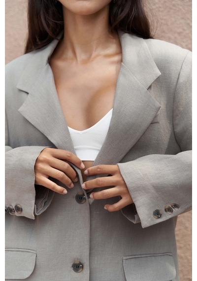 Mai Studios Co. Brenna Füme Keten Blazer Füme