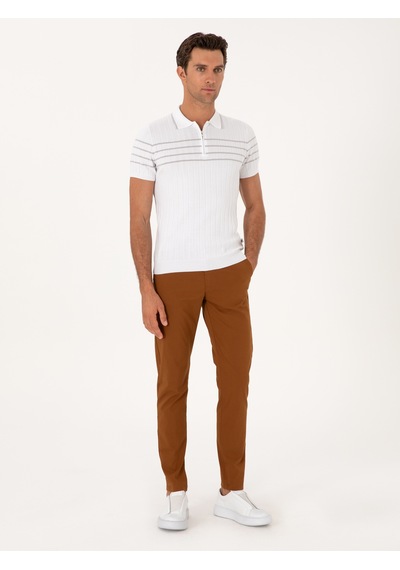 Cacharel Açık Kahverengi Slim Fit Pamuk Karışımlı Kanvas Pantolon