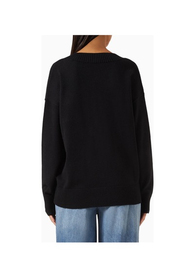 Good American Oversize Deep V Triko Kazak, Modern Rahat - Şık Kadın Stili Siyah
