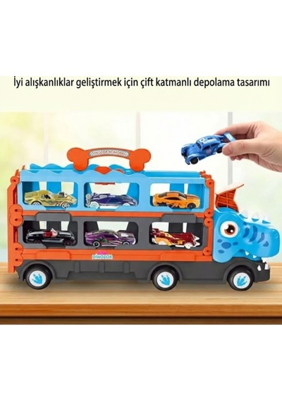 Dönüşebilen Oyuncak Tır Ve 159 Cm Yarış Pisti 6 Adet Spor Araba Hediyeli Fırlatıcılı Garaj Seti Çok Renkli