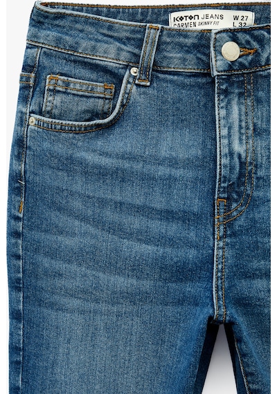 Koton Yüksek Bel Pamuklu Düğmeli Dar Paça Skinny Denim Pantolon - Skinny Push Up Fit Jean Orta İndigo 6sal40192md