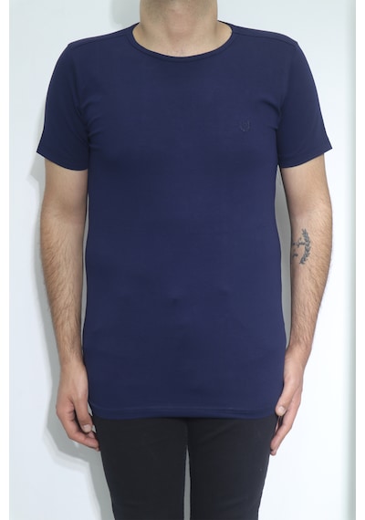 Santa Dmctekstil Erkek Düz Spor Kesim Dar Kalıp Bisiklet Yaka Basic T-shirt Lacivert