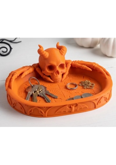 Halloween Cadılar Bayramı Dekoratif Boynuzlu Kuru Kafa Şekerlik Tepsi Masa Üstü Dekor